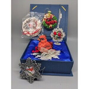 Cardinal Christmas ornament lot of 5 Wild bird Red Glass, Resin, Metal